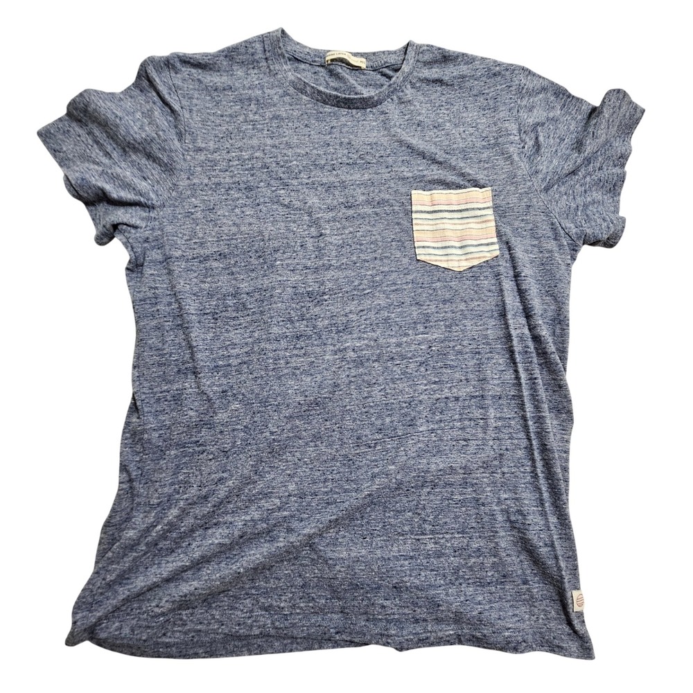Marine Layer Re-Spun Pocket Tee M/L Blue Heathered Striped Pocket Short Sleeve